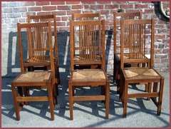 Very Rare Set of Six Gustav Stickley Spindle Dining Chairs